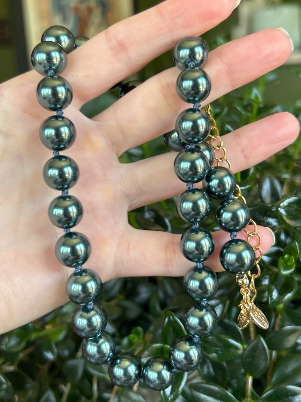 Vintage KJL Elegant Dark Teal Pearl Necklace - Women Jewelry
